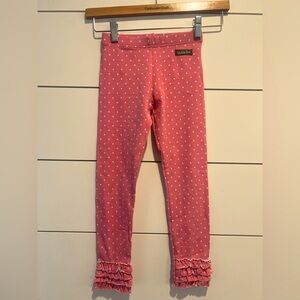 Matilda Jane pink polka dot leggings with bottom ruffle
